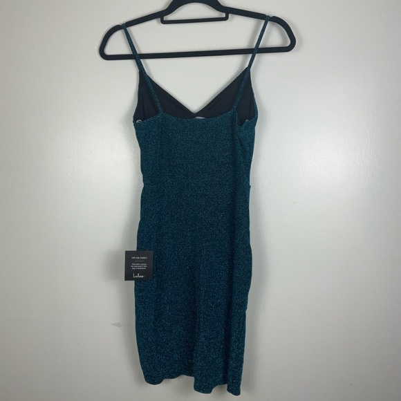 Lulus NWT Blue Metallic Asymmetrical Stretchy Bodycon Party Mini Dress - Size M - Picture 9 of 9